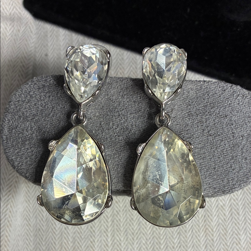 Kenneth Jay Lane Silver and Crystal Teardrop Earrings